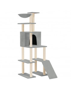 Albero per Gatti con Tiragraffi in Sisal Grigio Chiaro 166 cm 2