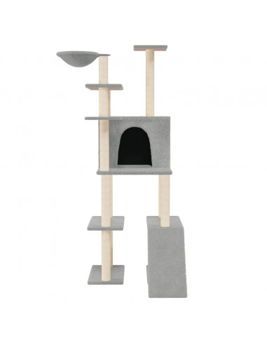 Albero per Gatti con Tiragraffi in Sisal Grigio Chiaro 166 cm