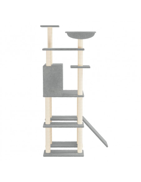 Albero per Gatti con Tiragraffi in Sisal Grigio Chiaro 166 cm