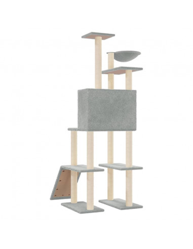 Albero per Gatti con Tiragraffi in Sisal Grigio Chiaro 166 cm