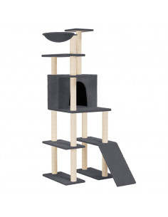 Albero per Gatti con Tiragraffi in Sisal Grigio Scuro 166 cm 2
