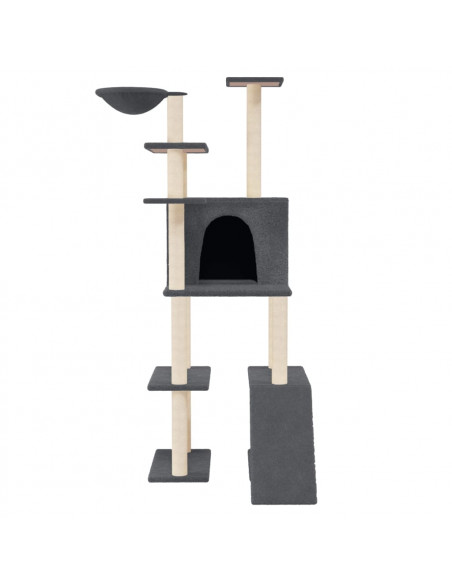 Albero per Gatti con Tiragraffi in Sisal Grigio Scuro 166 cm