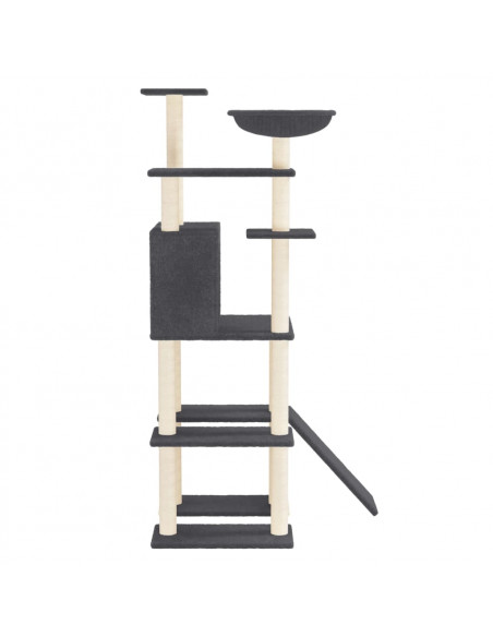 Albero per Gatti con Tiragraffi in Sisal Grigio Scuro 166 cm
