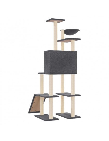 Albero per Gatti con Tiragraffi in Sisal Grigio Scuro 166 cm