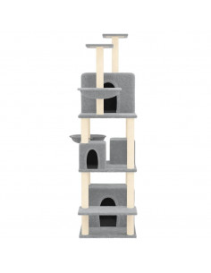 Albero per Gatti con Tiragraffi in Sisal Grigio Chiaro 180 cm 2