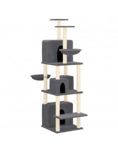 Albero per Gatti con Tiragraffi in Sisal Grigio Scuro 180 cm 2