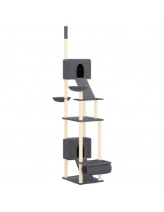 Albero per Gatti Pavimento Soffitto Grigio Scuro 277-303 cm 2