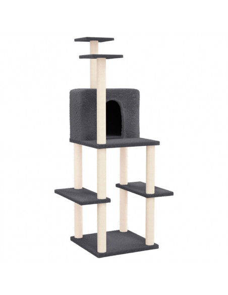 Albero per Gatti con Tiragraffi in Sisal Grigio Scuro 144,5 cm