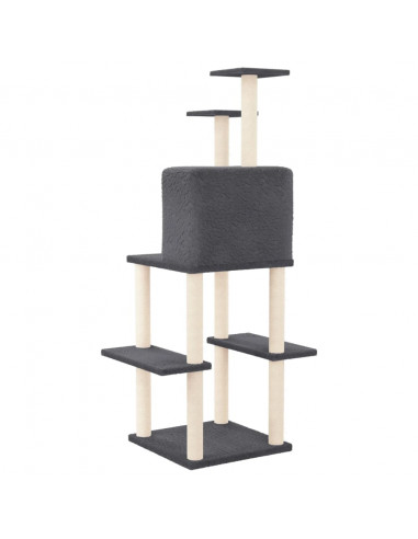Albero per Gatti con Tiragraffi in Sisal Grigio Scuro 144,5 cm