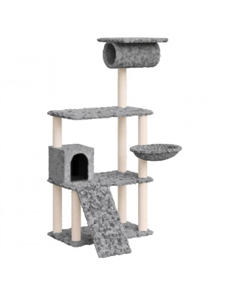 Albero per Gatti con Tiragraffi in Sisal Grigio Chiaro 131 cm