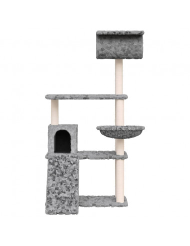 Albero per Gatti con Tiragraffi in Sisal Grigio Chiaro 131 cm