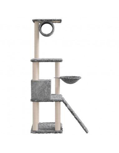 Albero per Gatti con Tiragraffi in Sisal Grigio Chiaro 131 cm