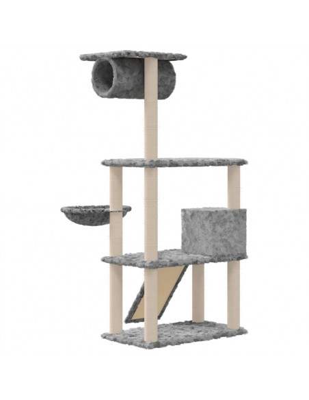 Albero per Gatti con Tiragraffi in Sisal Grigio Chiaro 131 cm