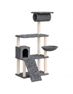 Albero per Gatti con Tiragraffi in Sisal Grigio Scuro 131 cm 2