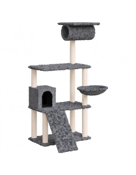 Albero per Gatti con Tiragraffi in Sisal Grigio Scuro 131 cm