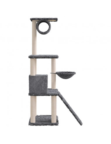 Albero per Gatti con Tiragraffi in Sisal Grigio Scuro 131 cm