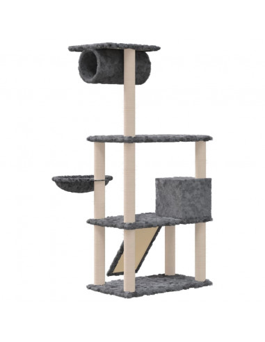 Albero per Gatti con Tiragraffi in Sisal Grigio Scuro 131 cm