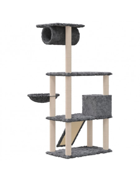 Albero per Gatti con Tiragraffi in Sisal Grigio Scuro 131 cm