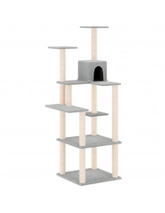 Albero per Gatti con Tiragraffi in Sisal Grigio Chiaro 153 cm 2