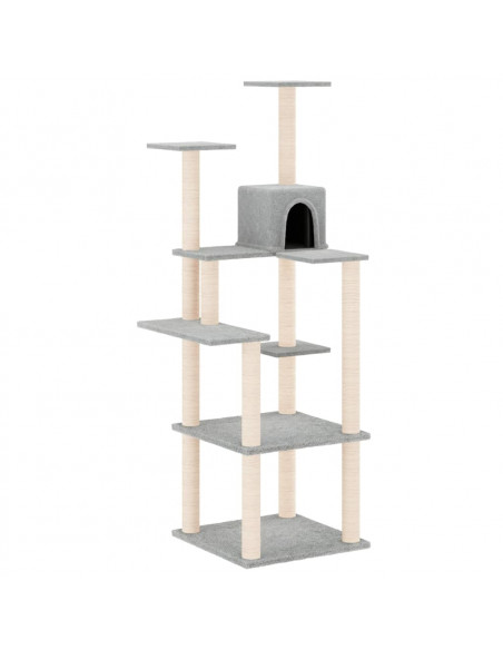 Albero per Gatti con Tiragraffi in Sisal Grigio Chiaro 153 cm