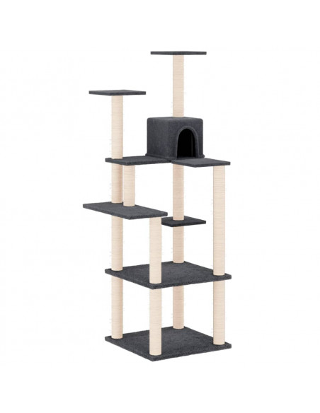 Albero per Gatti con Tiragraffi in Sisal Grigio Scuro 153 cm