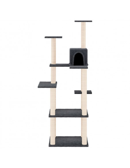Albero per Gatti con Tiragraffi in Sisal Grigio Scuro 153 cm