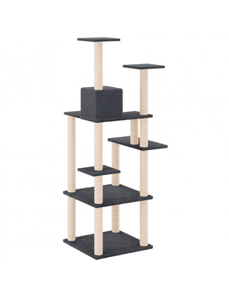 Albero per Gatti con Tiragraffi in Sisal Grigio Scuro 153 cm