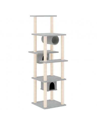 Albero per Gatti con Tiragraffi in Sisal Grigio Chiaro 169 cm