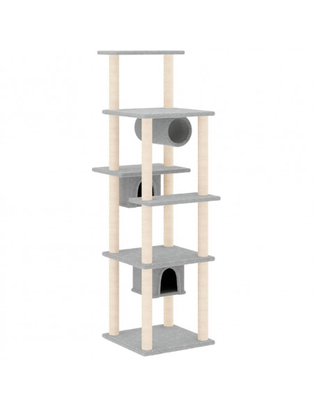 Albero per Gatti con Tiragraffi in Sisal Grigio Chiaro 169 cm
