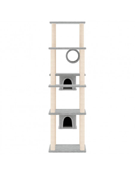 Albero per Gatti con Tiragraffi in Sisal Grigio Chiaro 169 cm