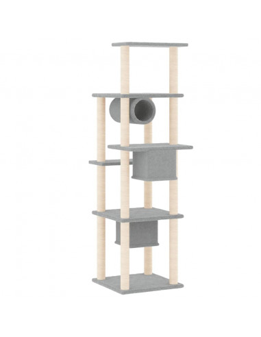 Albero per Gatti con Tiragraffi in Sisal Grigio Chiaro 169 cm