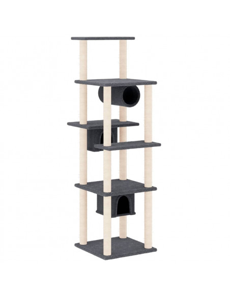 Albero per Gatti con Tiragraffi in Sisal Grigio Scuro 169 cm