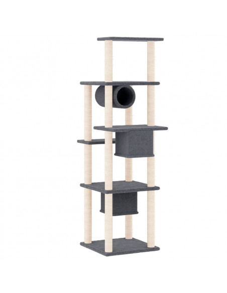 Albero per Gatti con Tiragraffi in Sisal Grigio Scuro 169 cm