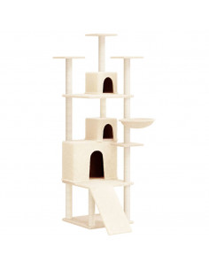 Albero per Gatti con Tiragraffi in Sisal Crema 175 cm 2