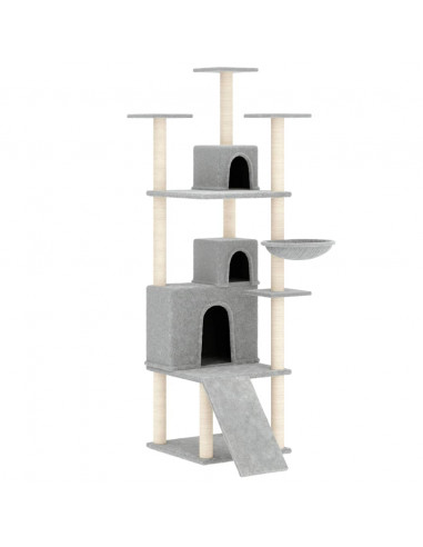 Albero per Gatti con Tiragraffi in Sisal Grigio Chiaro 175 cm