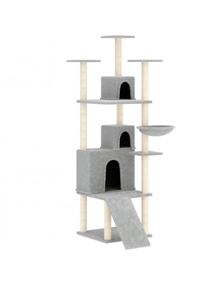Albero per Gatti con Tiragraffi in Sisal Grigio Chiaro 175 cm