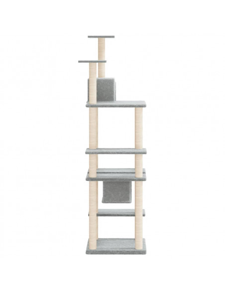 Albero per Gatti con Tiragraffi in Sisal Grigio Chiaro 176 cm