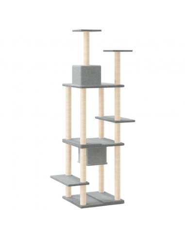Albero per Gatti con Tiragraffi in Sisal Grigio Chiaro 176 cm