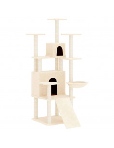 Albero per Gatti con Tiragraffi in Sisal Crema 154 cm 2