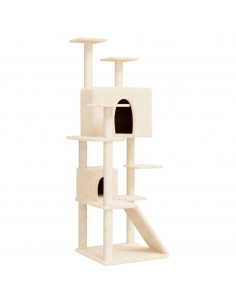 Albero per Gatti con Tiragraffi in Sisal Crema 153 cm 2