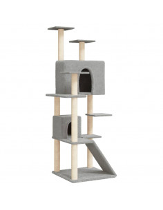 Albero per Gatti con Tiragraffi in Sisal Grigio Chiaro 153 cm 2