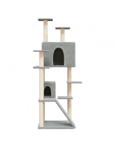 Albero per Gatti con Tiragraffi in Sisal Grigio Chiaro 153 cm