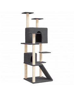 Albero per Gatti con Tiragraffi in Sisal Grigio Scuro 153 cm 2