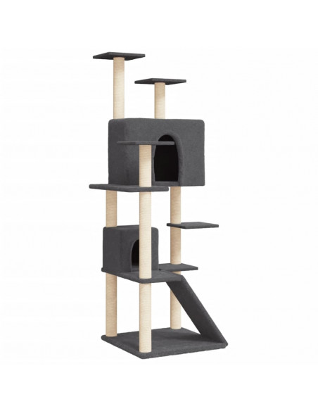 Albero per Gatti con Tiragraffi in Sisal Grigio Scuro 153 cm