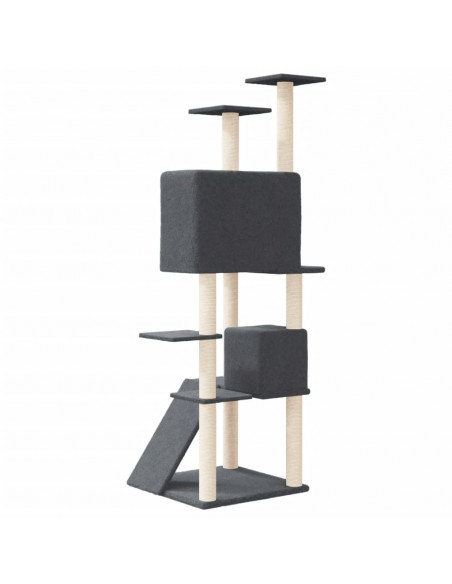 Albero per Gatti con Tiragraffi in Sisal Grigio Scuro 153 cm