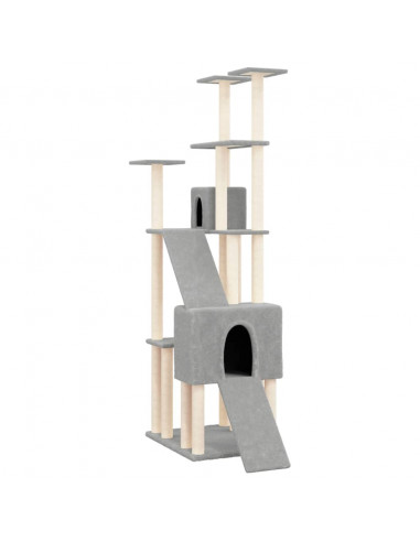Albero per Gatti con Tiragraffi in Sisal Grigio Chiaro 190 cm