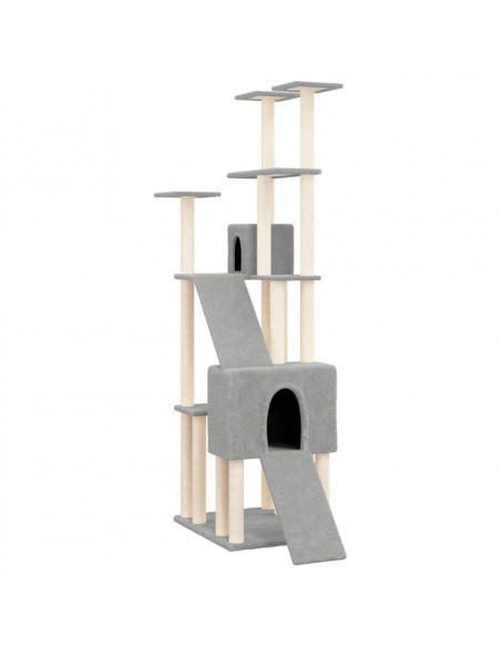 Albero per Gatti con Tiragraffi in Sisal Grigio Chiaro 190 cm