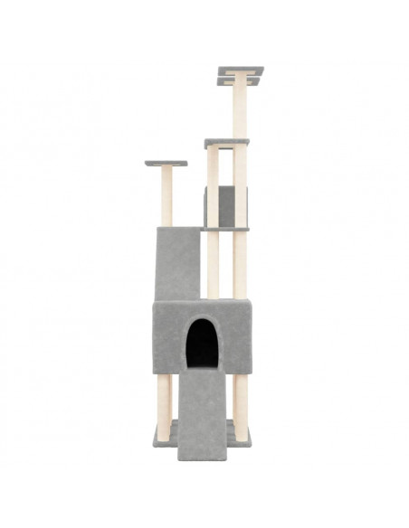 Albero per Gatti con Tiragraffi in Sisal Grigio Chiaro 190 cm