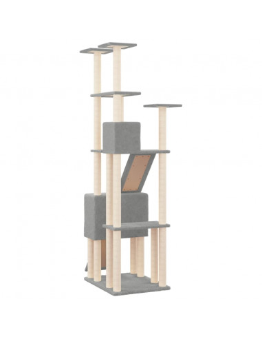 Albero per Gatti con Tiragraffi in Sisal Grigio Chiaro 190 cm