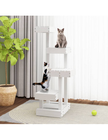 Albero per Gatti Bianco 45,5x49x103cm in Legno Massello di Pino